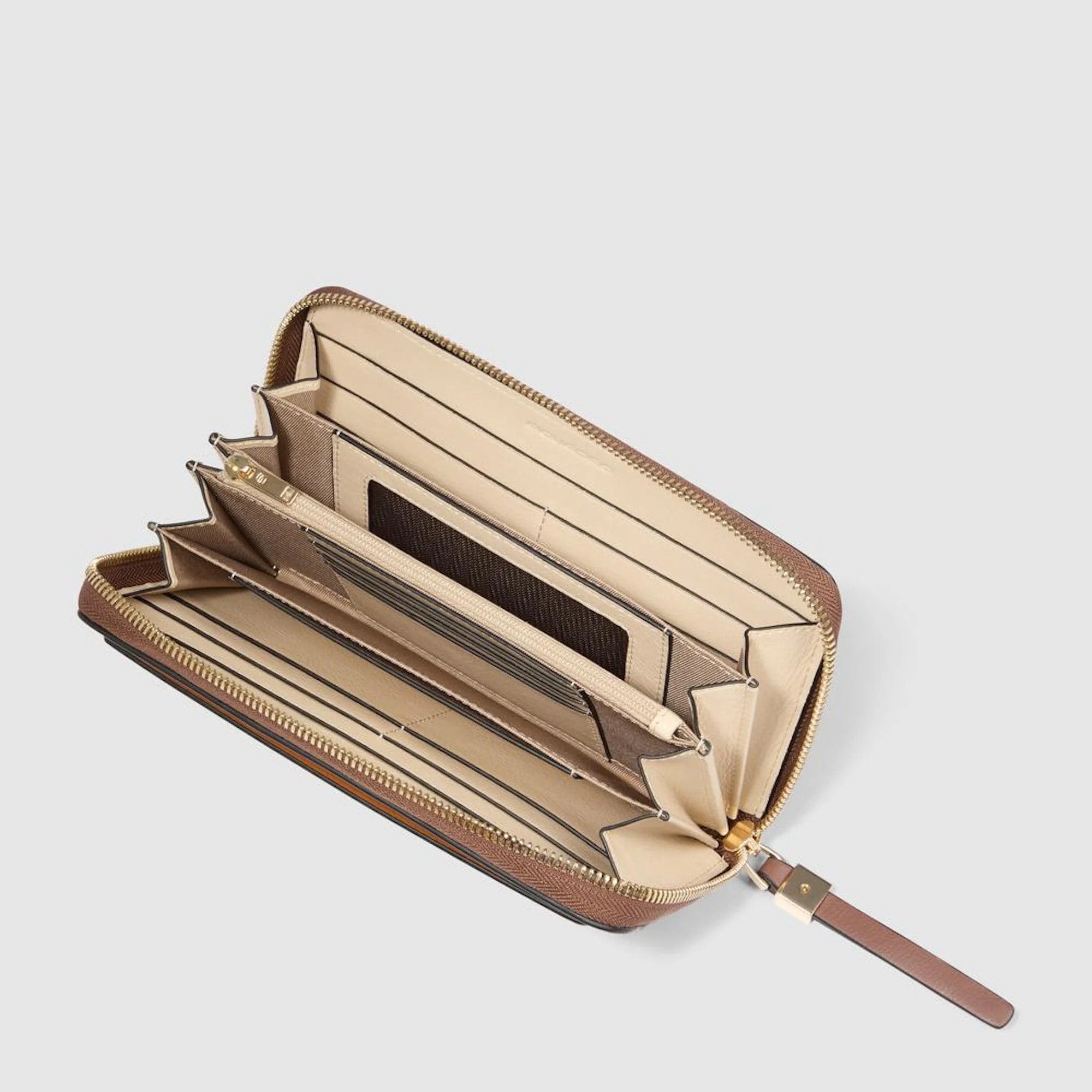 Piquadro Portafogli grande con zip, 4 soffietti, porta monete, porta carte di credito, protezione RFID