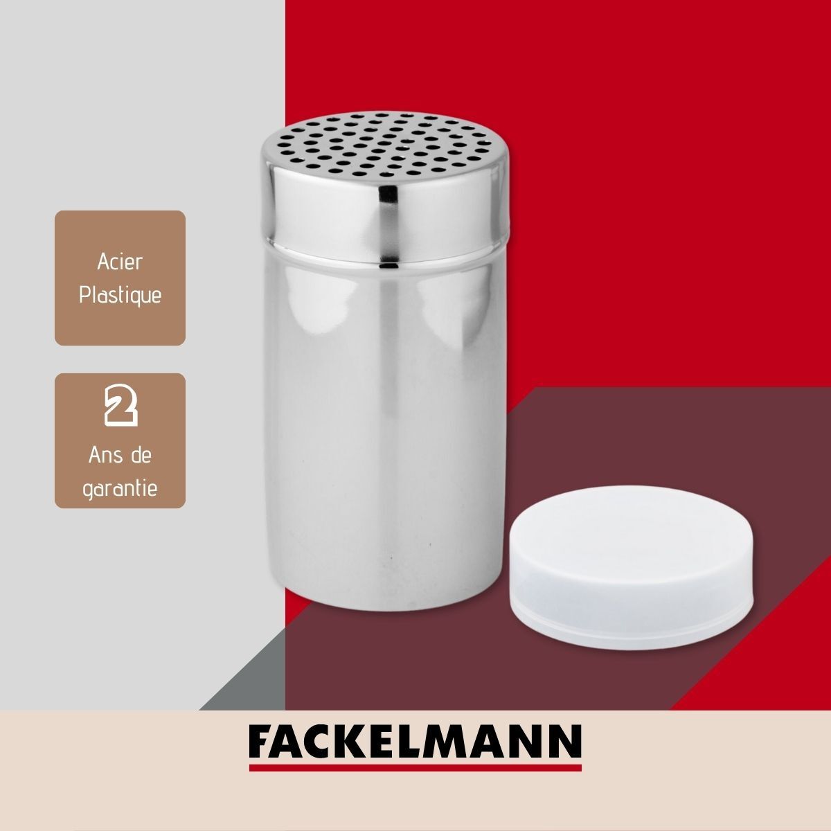 Ensemble de 2 Saupoudreuses à sucre glace et cacao en acier inoxydable avec couvercle 13 cm Fackelmann Divers