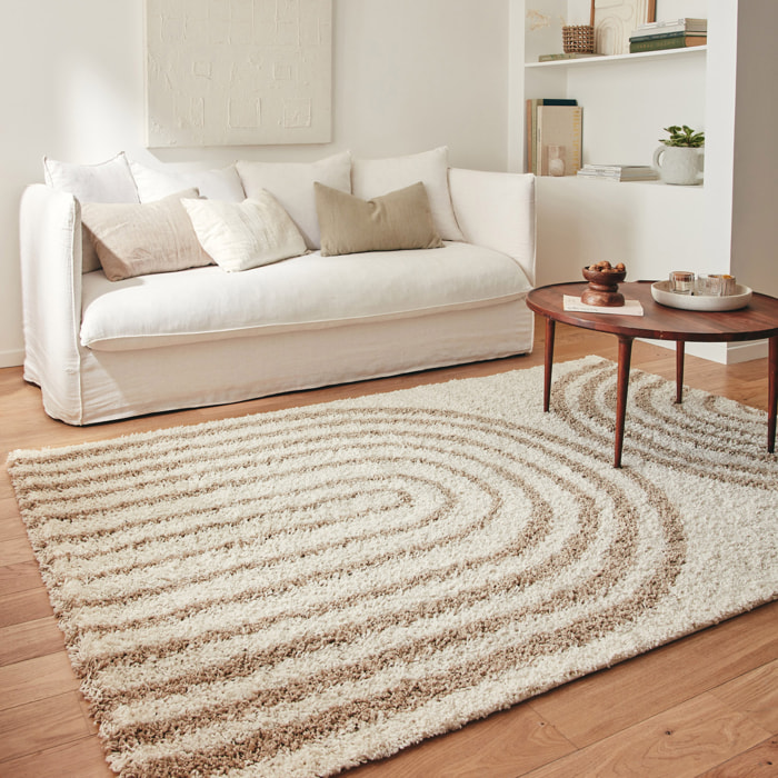 OLYMPE - Tapis shagy à poils long à motif arc - Beige