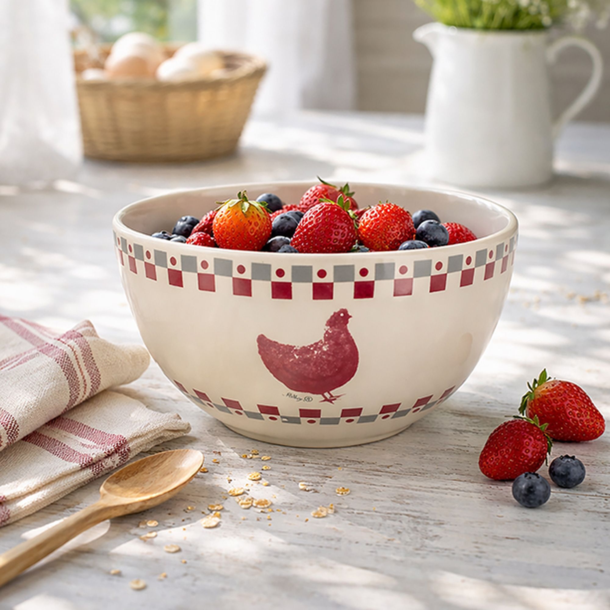 Lot de 6 bols 55cl en grès avec imprimé poule GALLINA