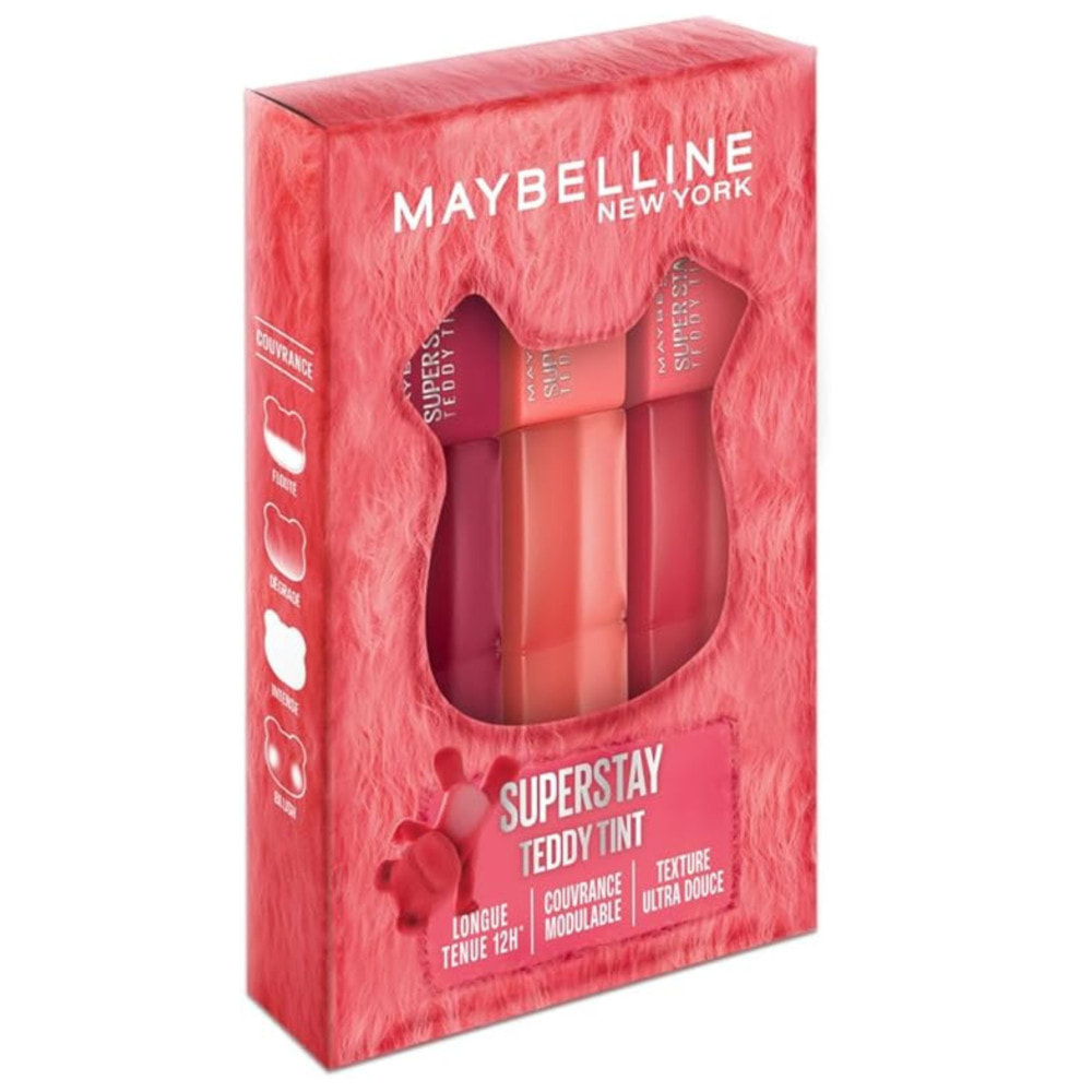 Maybelline New York - Coffret Superstay Teddy Tint - 3 Blush à lèvres: Baby Tee, Petalcore, Wild at Heart