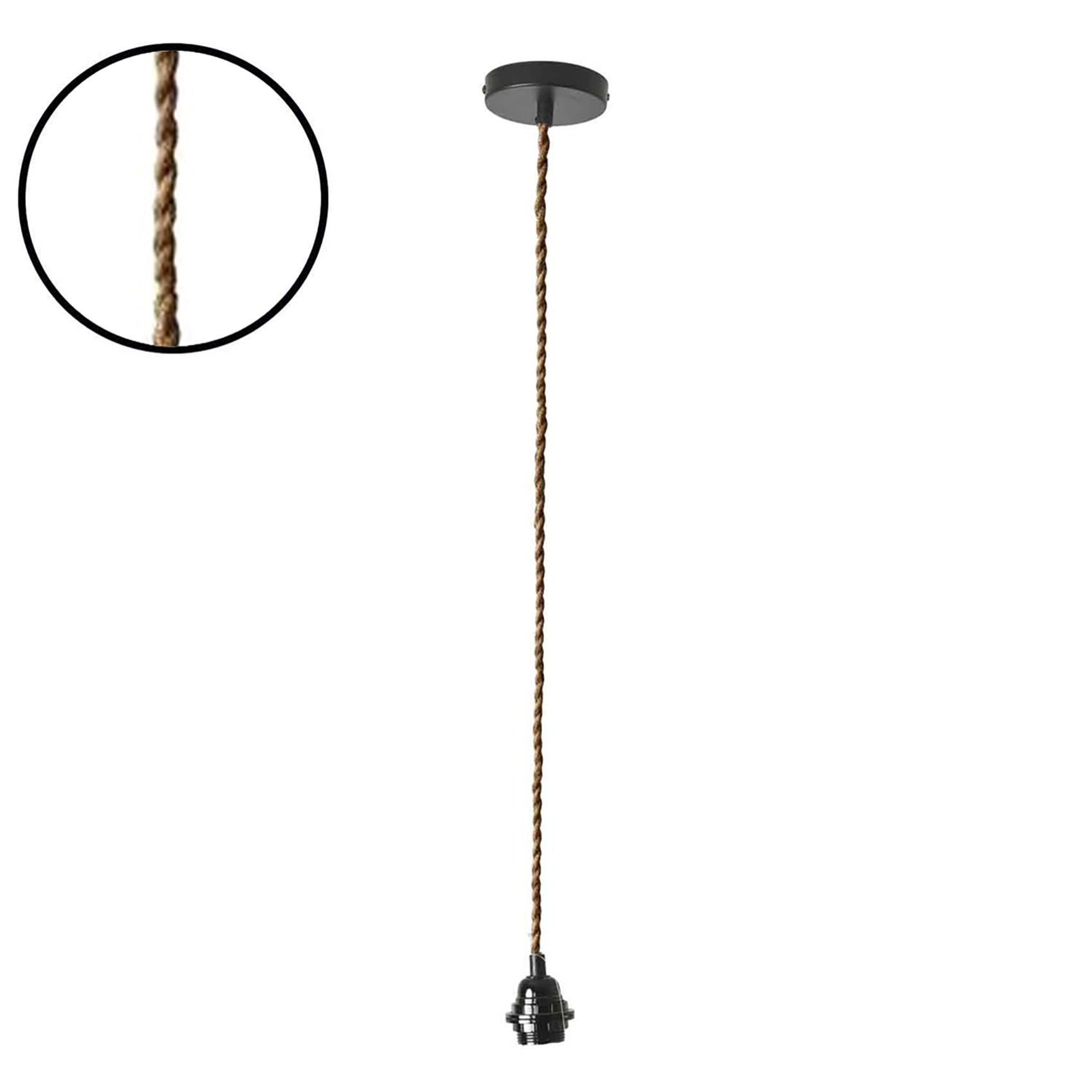 Suspension à douille avec câble torsadé en corde - Noir