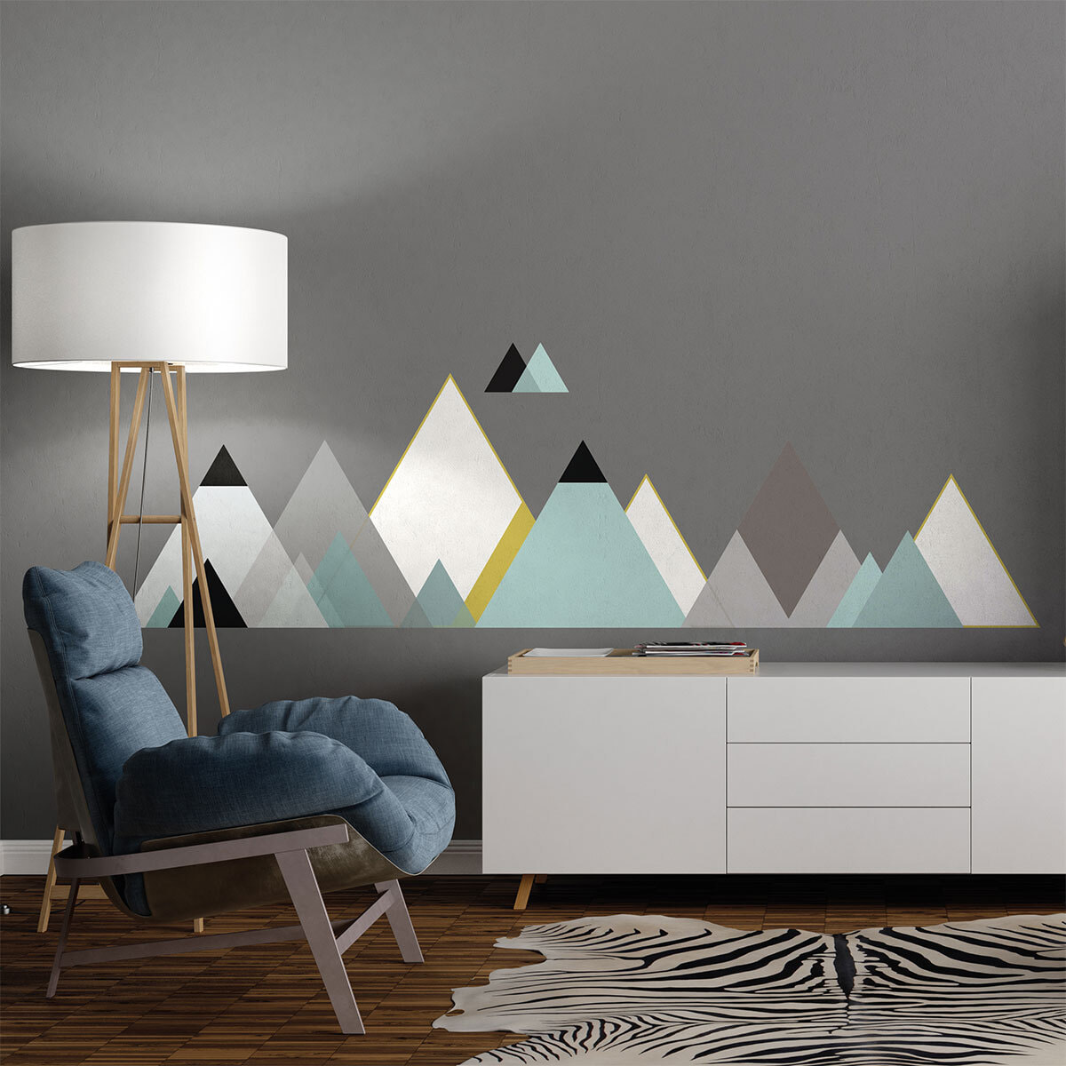 Stickers muraux - Décoration chambre salon - Autocollant Sticker mural géant montagnes scandinaves MATRA