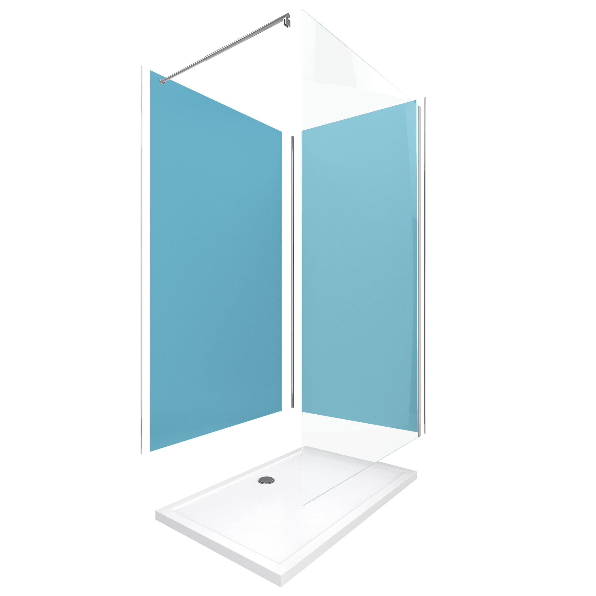Pack Douche a l'Italienne 90x120 - Kit Panneaux Muraux Bleu/Chrome + Receveur + Paroi 6 mm