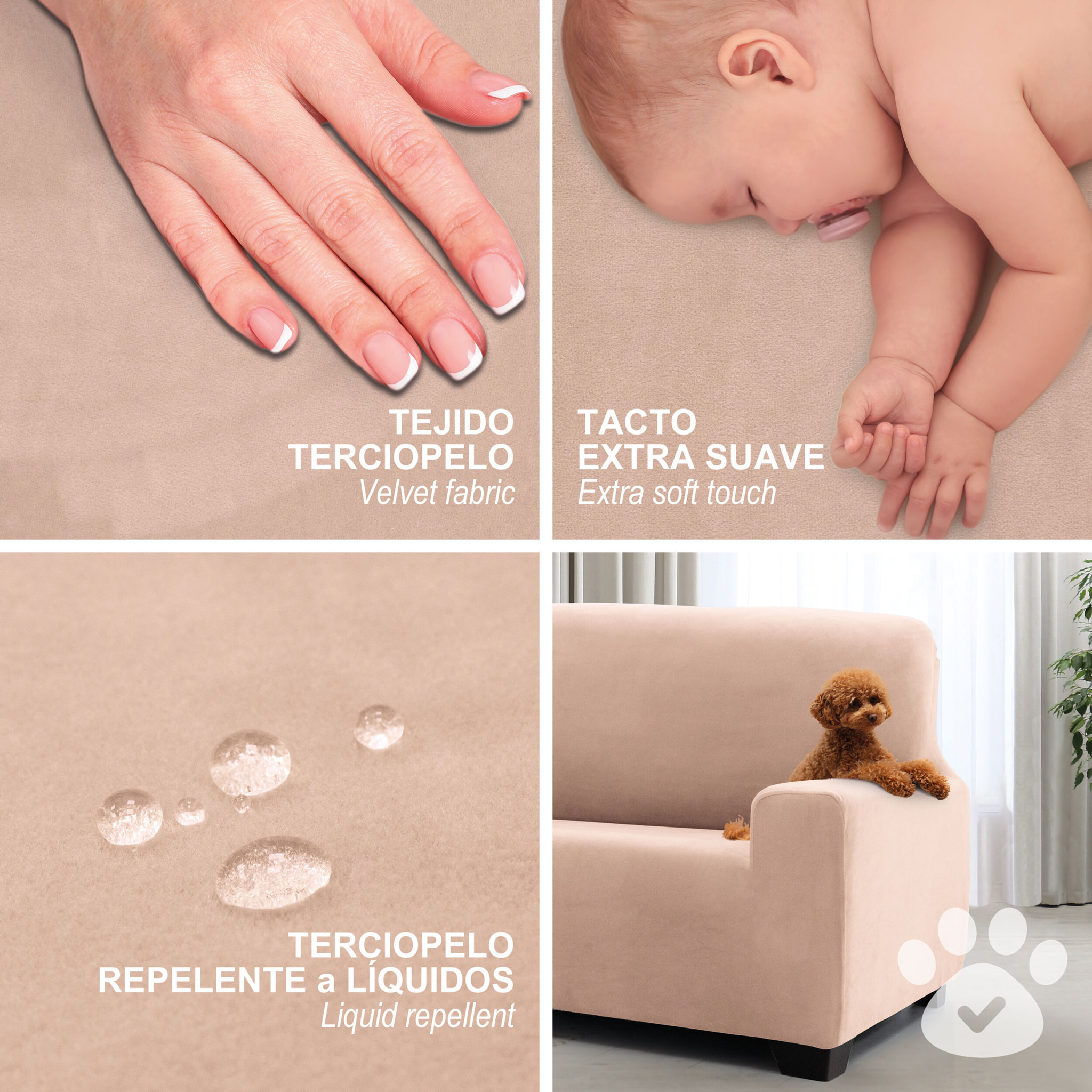 Funda TERCIOPELO ANTIMANCHAS para ASIENTO y RESPALDO modelo VERONICA