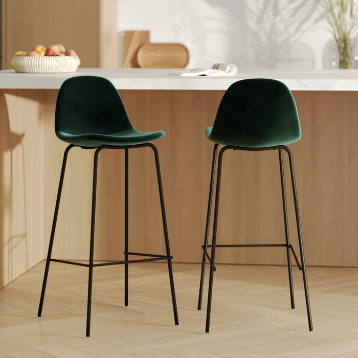 Lot de 2 chaises de bar en velours vert foncé 75 cm - Henrik