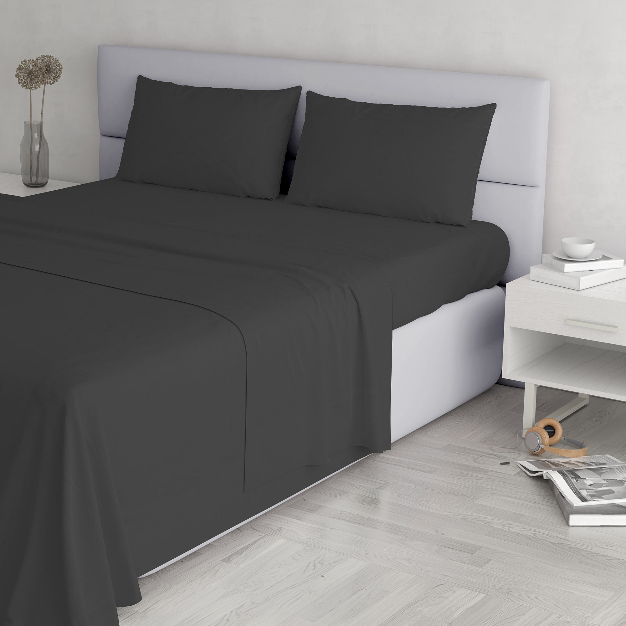 COMPLETO LETTO ELEGANT, 100% Microfibra, No Stiro - GRIGIO SCURO