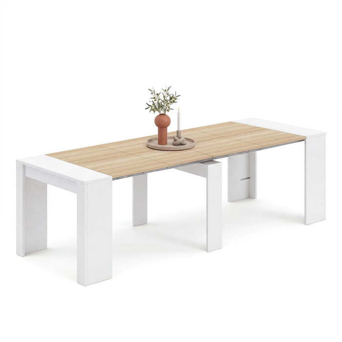 Mesa consola extensible en blanco artik y roble canadian 50-235x90 cm Denis Blanco Artik (Blanco Mate) - Roble Canadian
