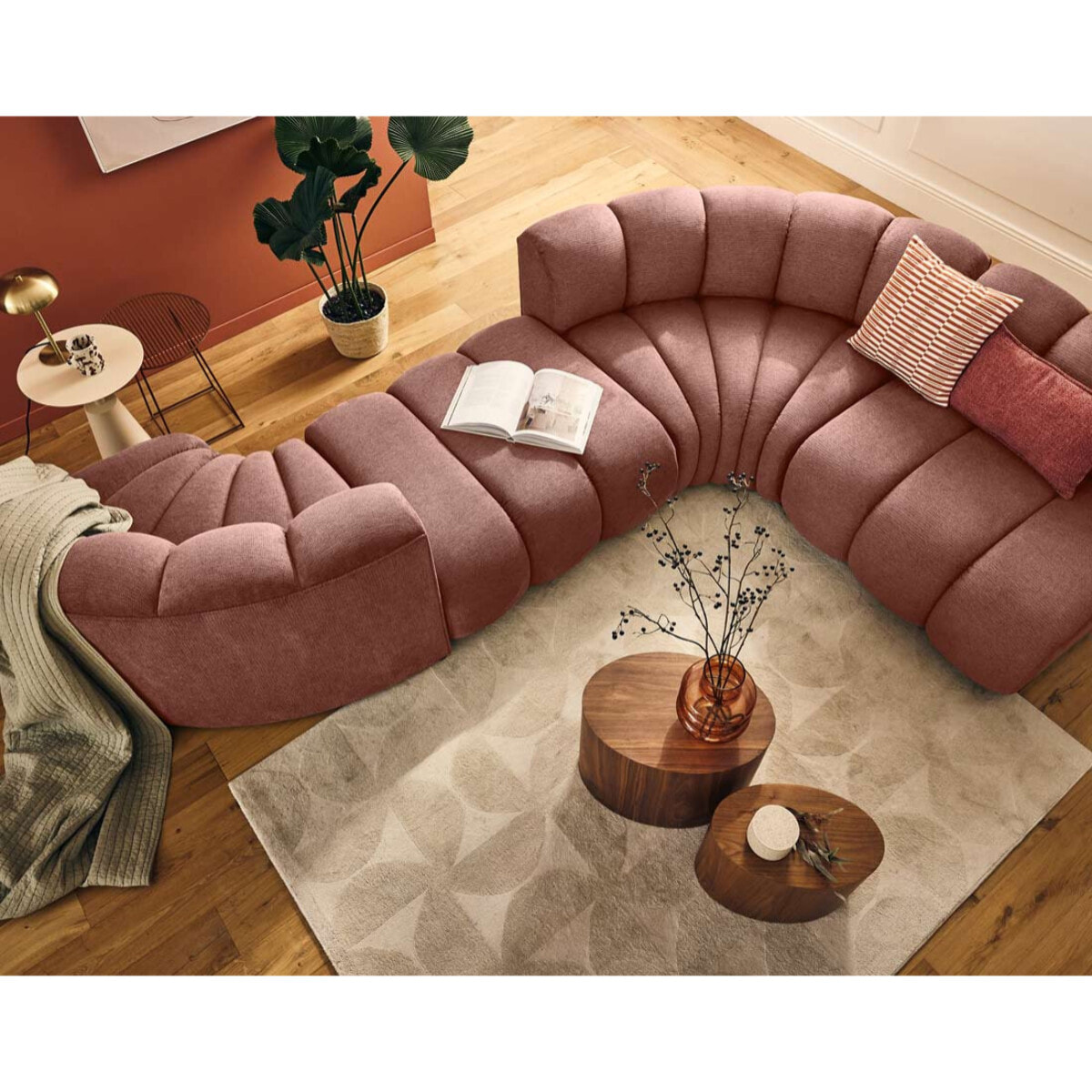 Debbie - module d'assise sans accoudoirs en tissu texturé - Rose