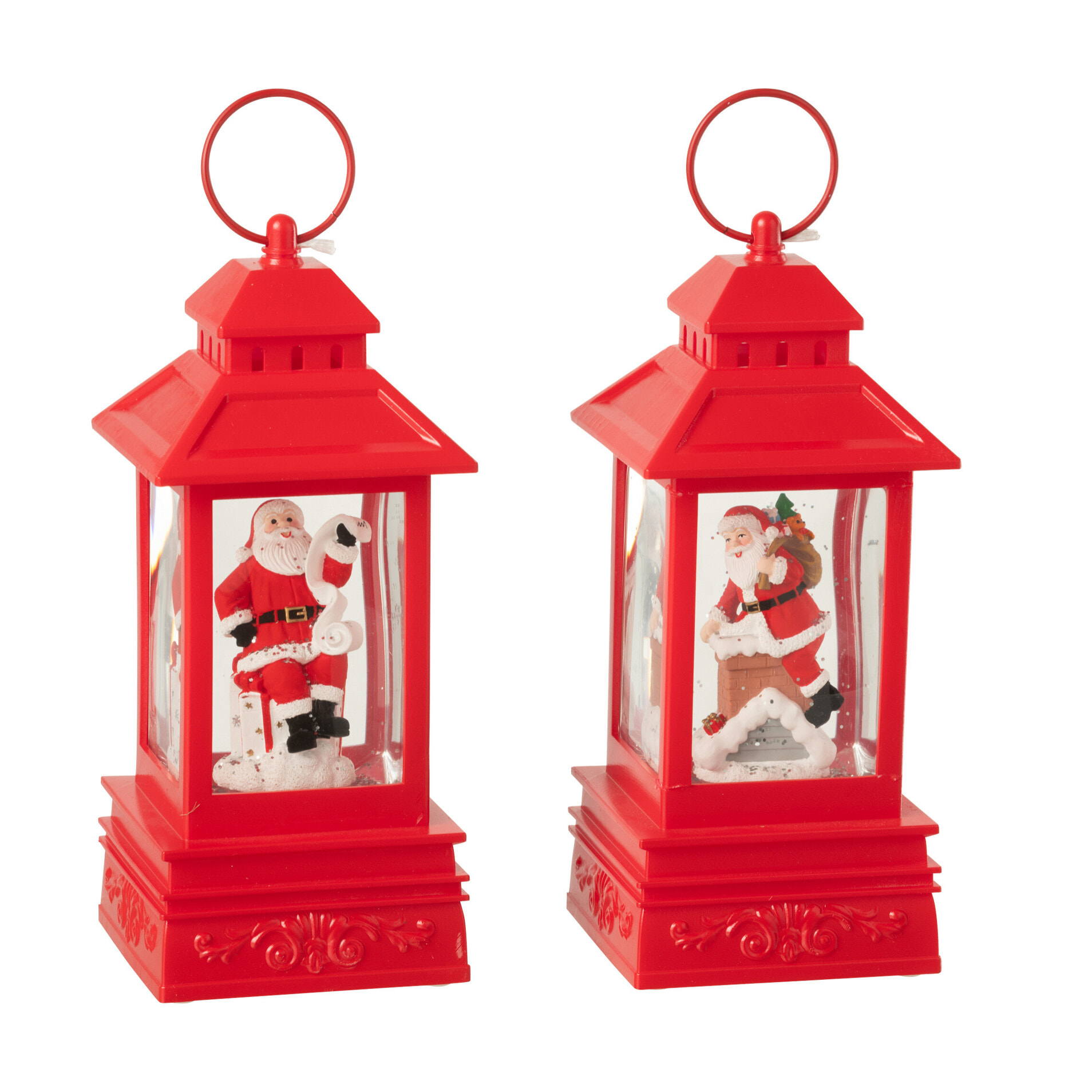 J-Line décoration Boule De Neige Lanterne Père Noël - plastique - rouge - 2 pcs