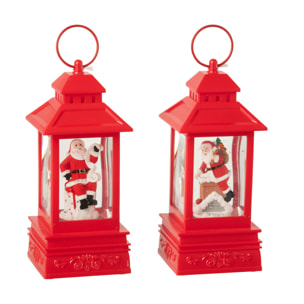 J-Line décoration Boule De Neige Lanterne Père Noël - plastique - rouge - 2 pcs