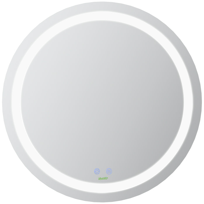 Miroir salle de bain lumineux LED 35 W - dim. Ø 60 x 4H cm - fonction anti-buée, interrupteur tactile, luminosité réglable - alu. verre