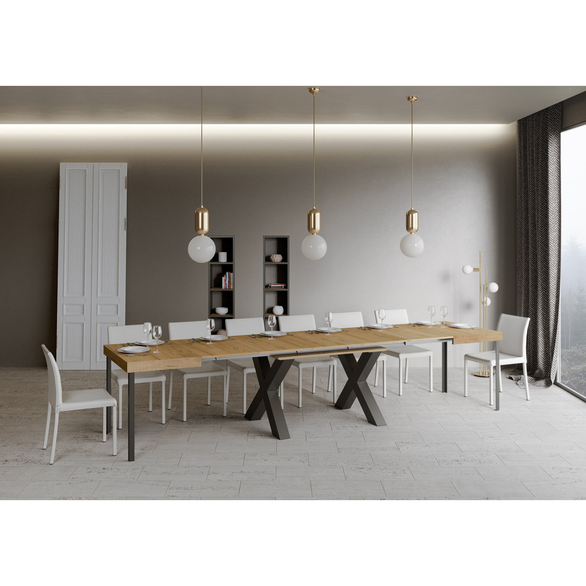 Mesa extensible 90x180/440 cm Traffic Roble Natural estructura Antracita