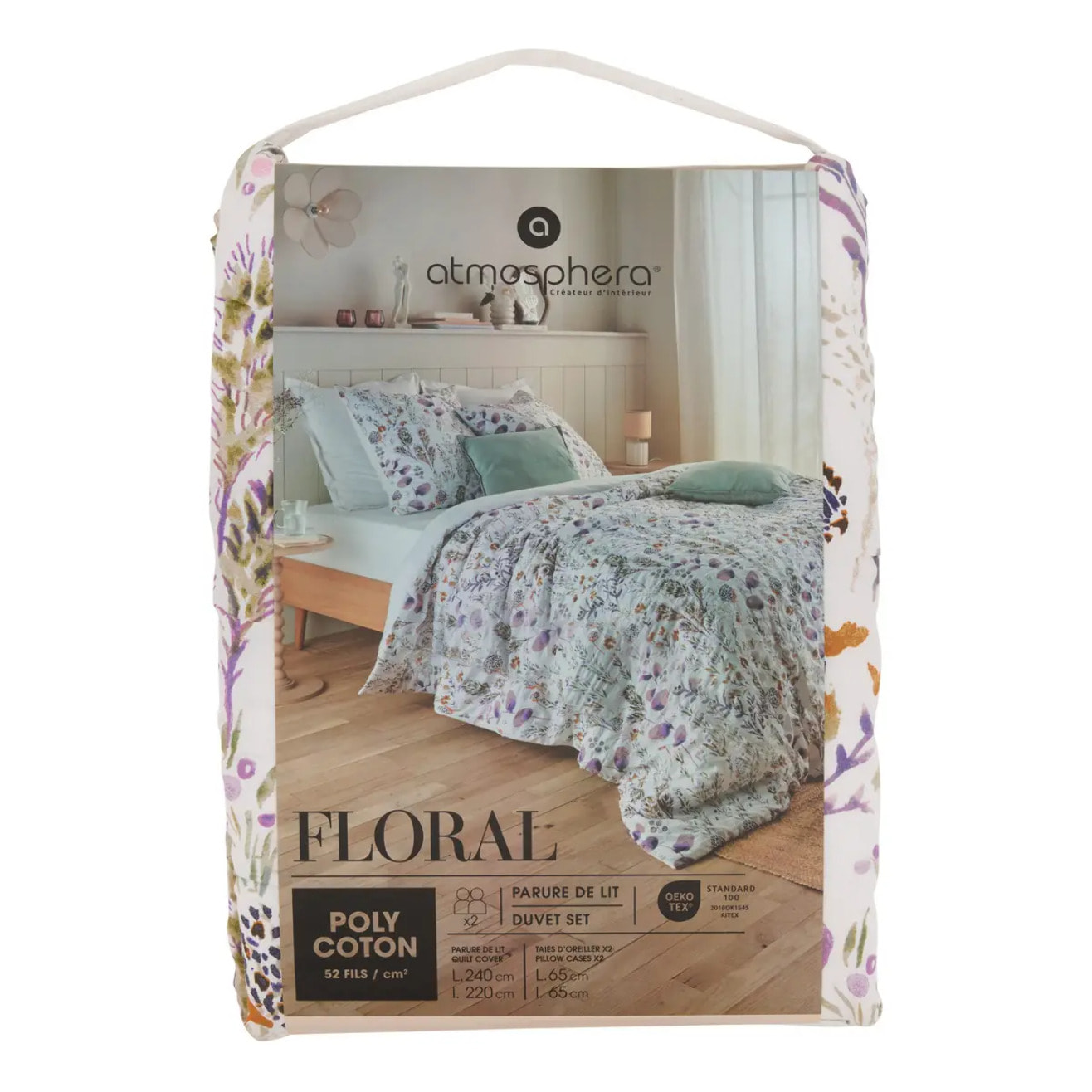 Parure de lit imprimée Floral 240x220cm blanc