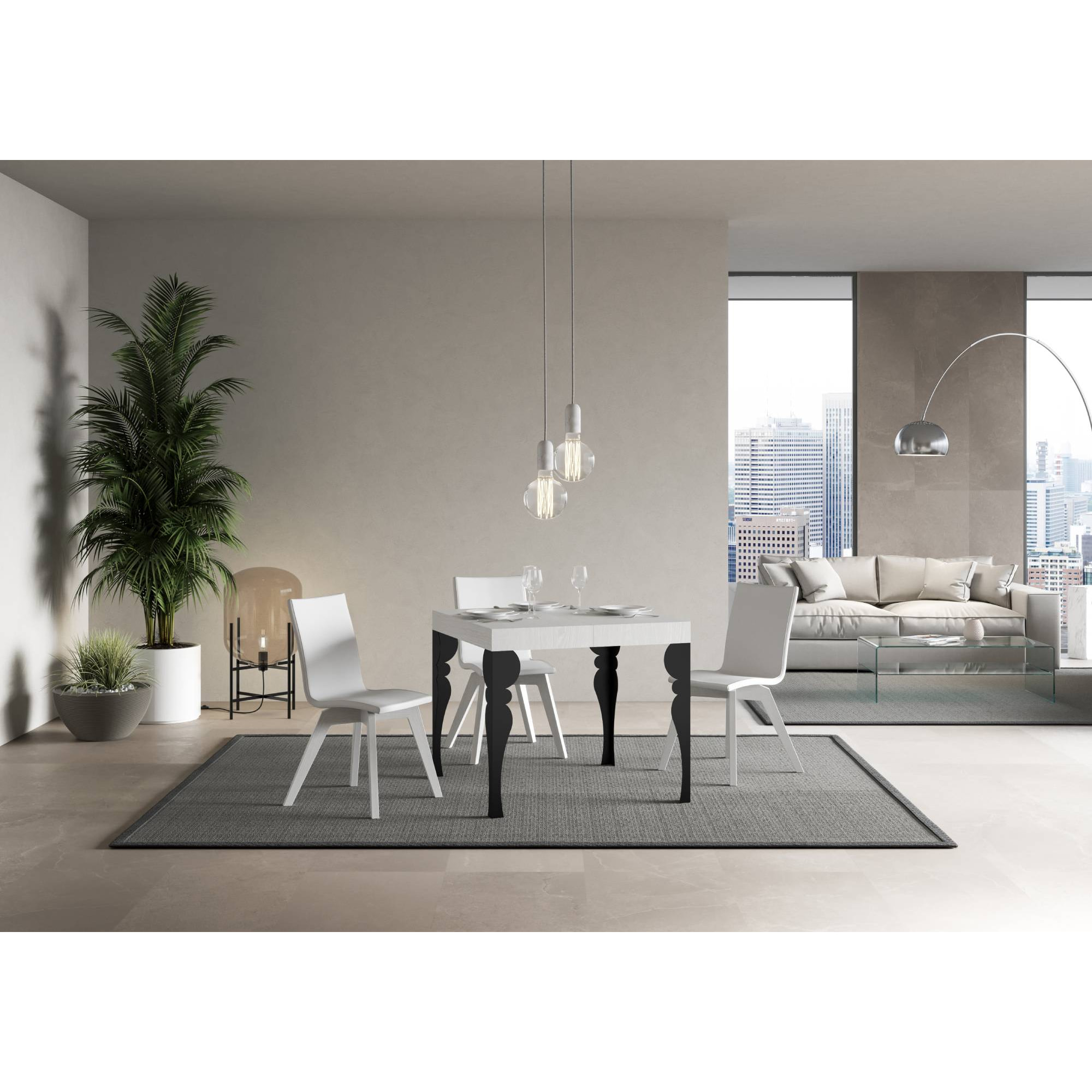 Mesa extensible 90x90/246 cm Paxon Premium Fresno Blanco estructura Antracita