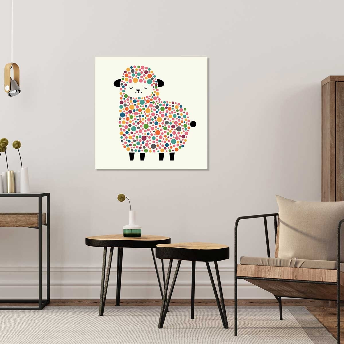 Tableau mouton à pois Toile imprimée