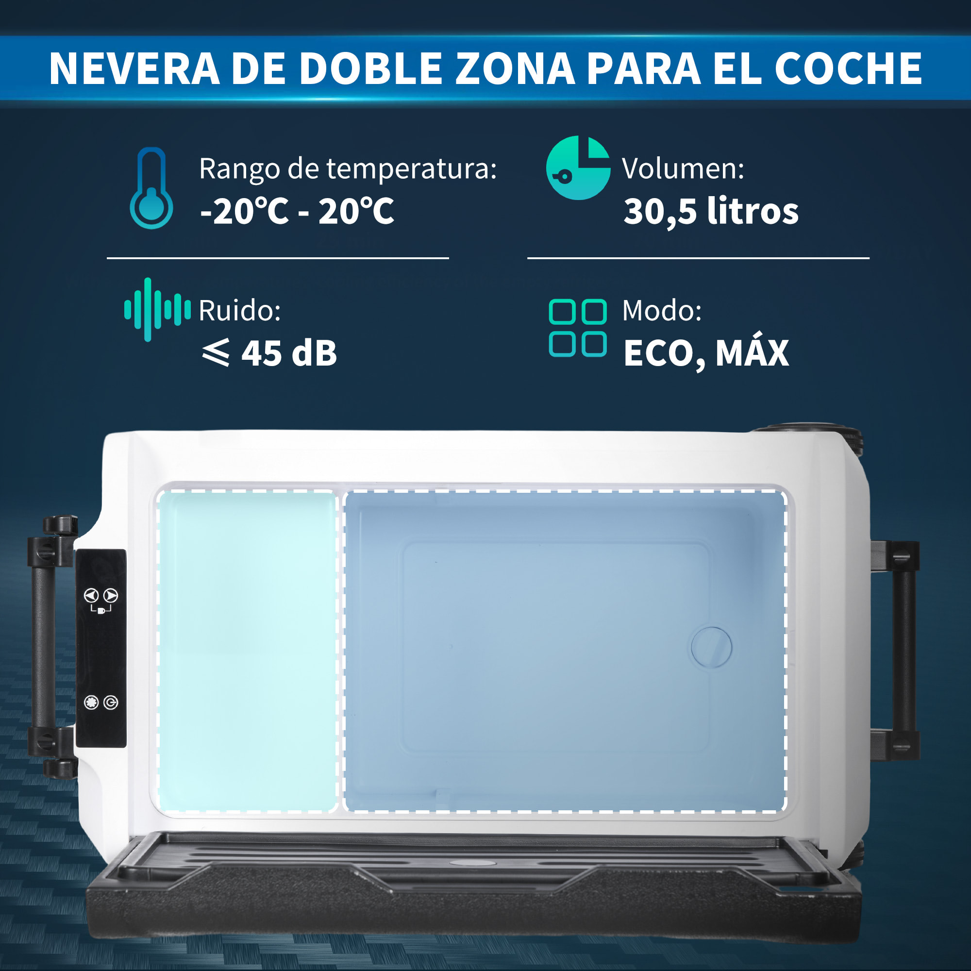 Nevera Compresor Port¨¢til 30,5L Refrigerador de Coche -20¡æ-20¡æ 12 / 24V DC y 100-240V CA con 2 Ruedas Asas y Compartimento Congelador para Camping Viajes 72,6x39x37,3 cm Negro