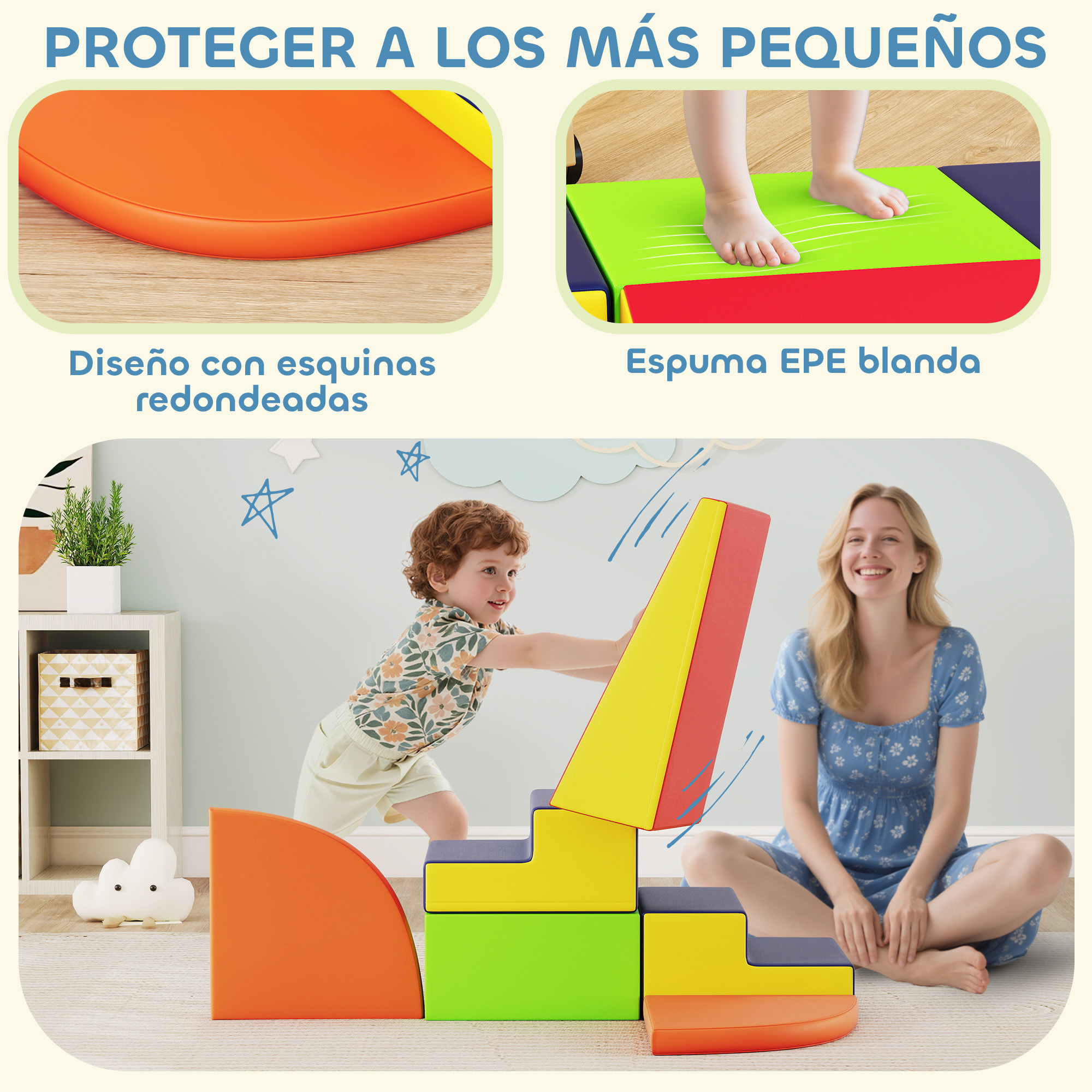 Juego de 6 Bloques de Espuma para Niños, Bloques de Psicomotricidad Infantil con Base Antideslizante, para Niños 0,5 a 6 Años, Set de Escalada para Interior, para Escalar y Gatear, Multicolor