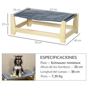 Cama Elevada para Perros con Cojín Lavable Tela Oxford Marco Madera 70x40x25 cm