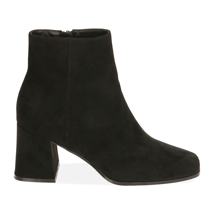 Ankle boots neri in microfibra, tacco 7 cm