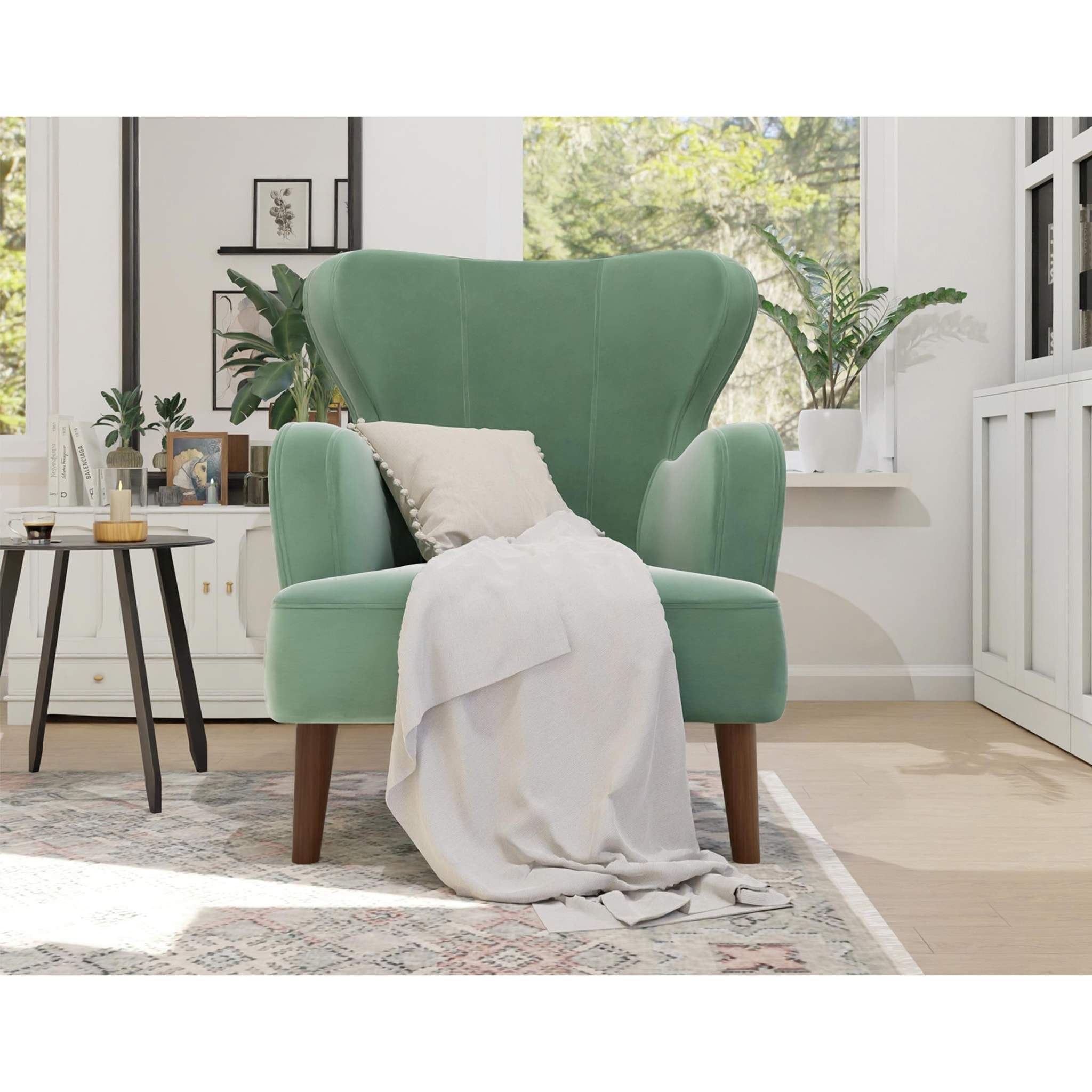 Jaudy - fauteuil - en velours - pieds en bois - Vert