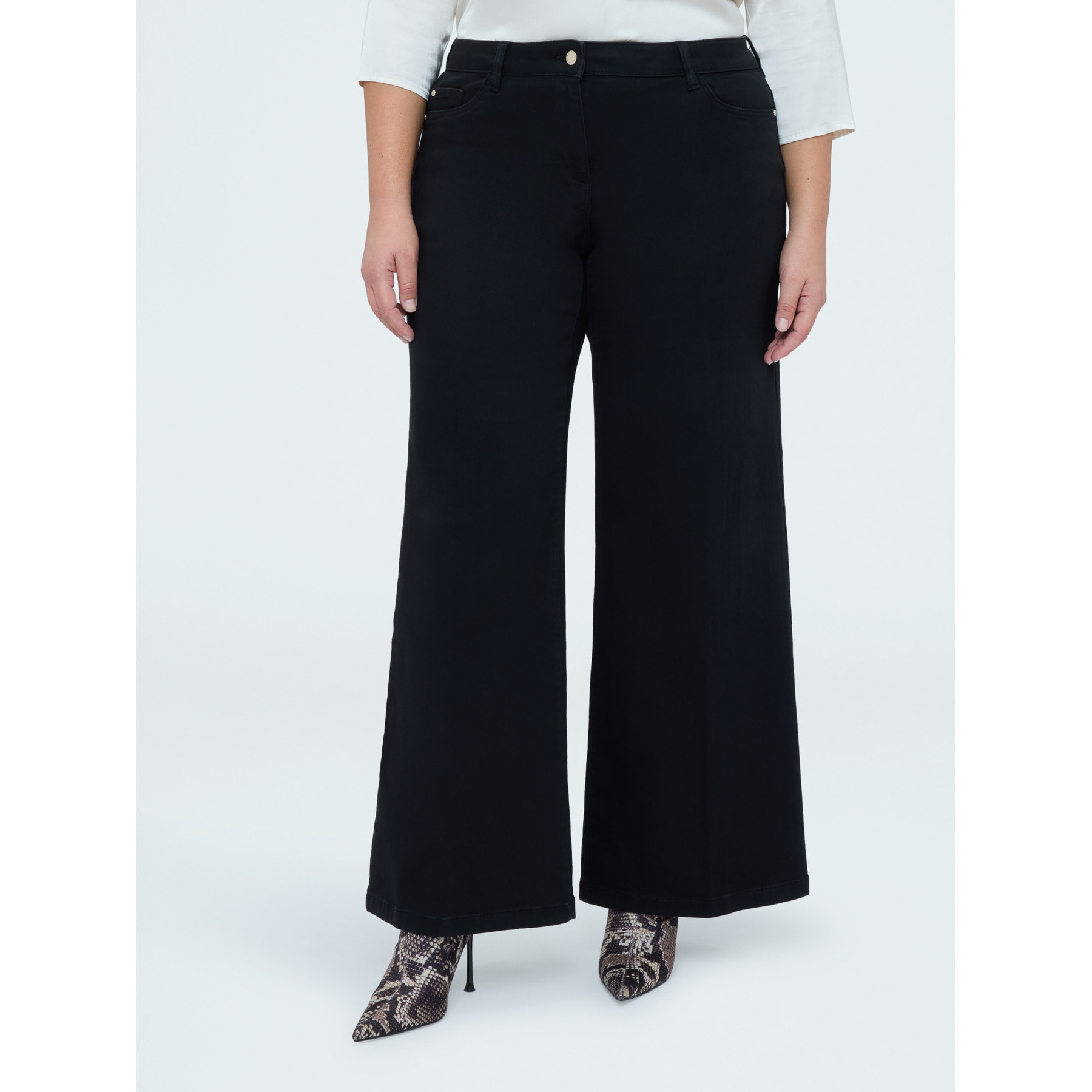 Fiorella Rubino - Jeans Wide Leg lavado total black - Negro