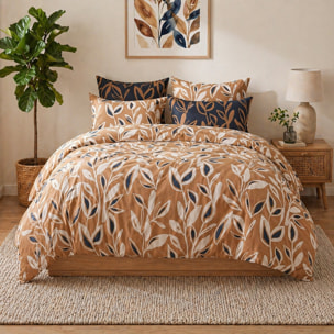 Parure housse de couette 240x220 cm imprimée végétale + 2 taies 100% Coton - LINDA