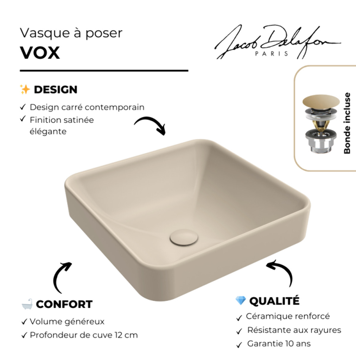 Vasque carrée à poser Vox effet satinée argile