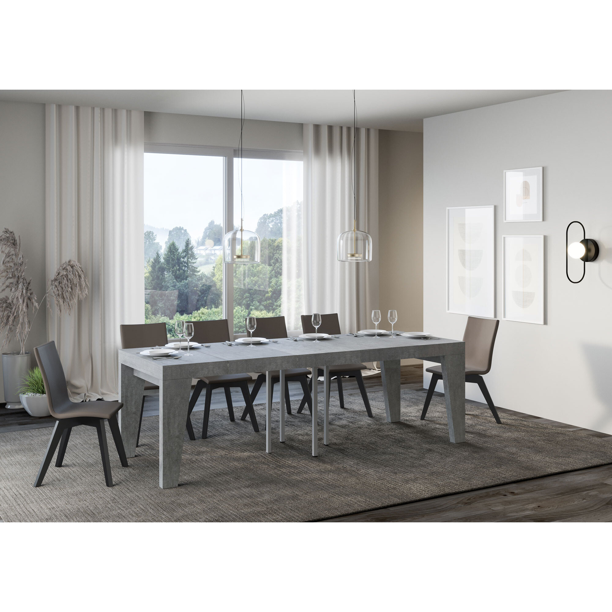 Table extensible 90x90/246 cm Naxy Premium Gris Béton