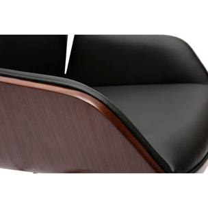 Chaise de bureau design pivotante 360° noire, bois foncé et métal noir MARLOW