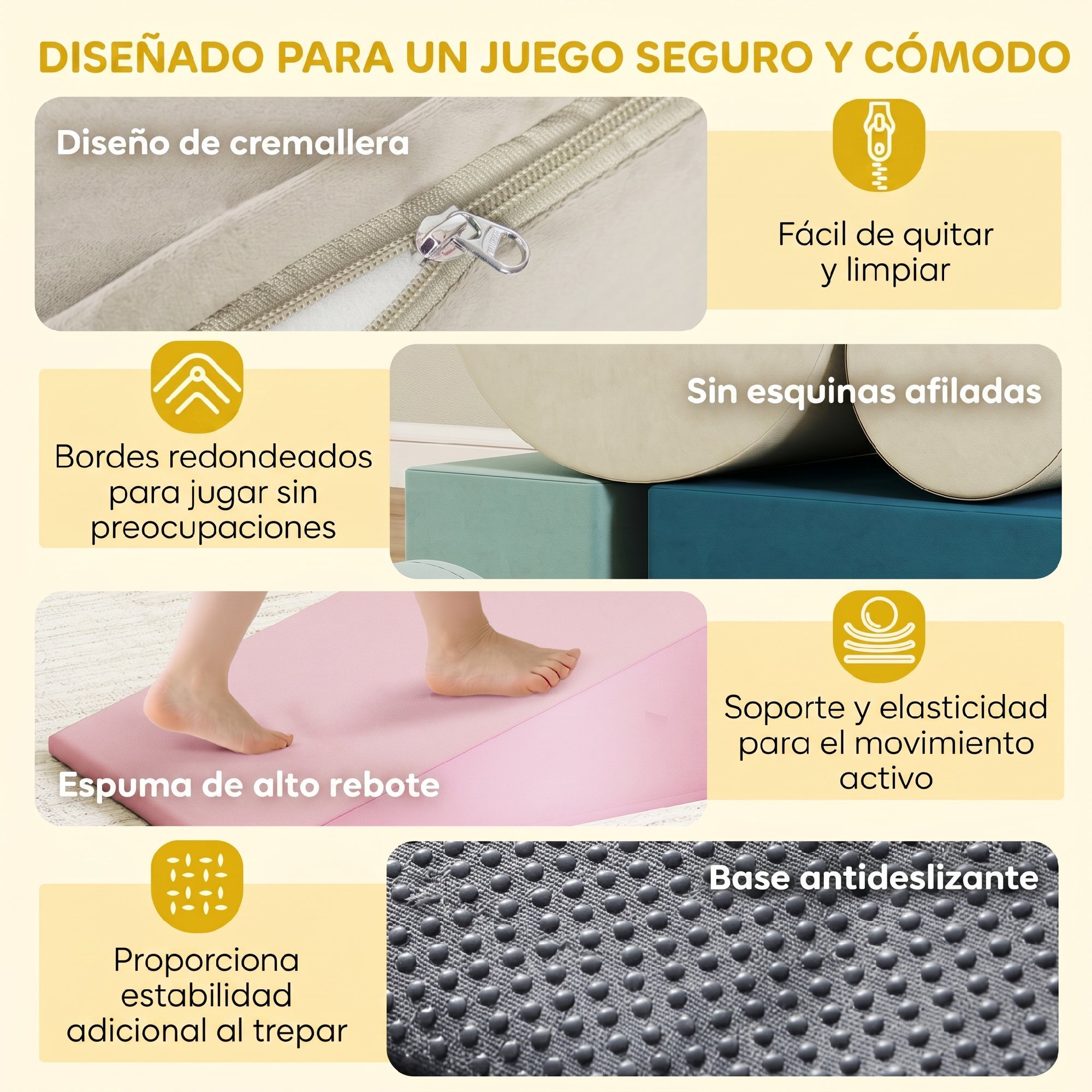 Juego de 5 Bloques de Espuma para Niños, Bloques de Psicomotricidad Infantil con Base Antideslizante, Funda Extraíble, Set de Escalada Suave Interior para Escalar y Gatear, 6 Meses-3 Años