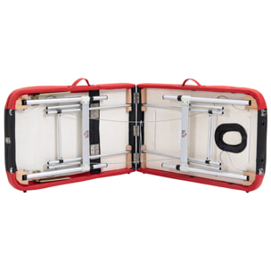 Camilla de Masaje Plegable 185x60cm Portatil Fisioterapeuta 3 Zona Negro y Rojo