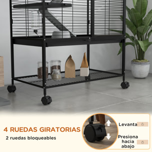 Jaula para Animales Pequeños de 4 Niveles Parque para Mascotas con Ruedas Rampa Cuenco Botella de Agua y Bandeja Extraíble Recinto para Conejos Chinchillas Hurones 78x45,5x136 cm Negro