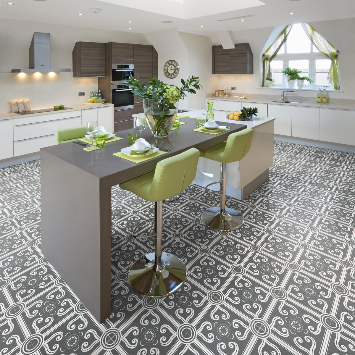 Sticker Sol Carreaux de Ciment azulejos avec laminat de Protection en Plastique Anti-dérapant | Stickers Sol - 4 STICKERS SOL CARRELAGES RUBÉN ANTI-DÉRAPANT