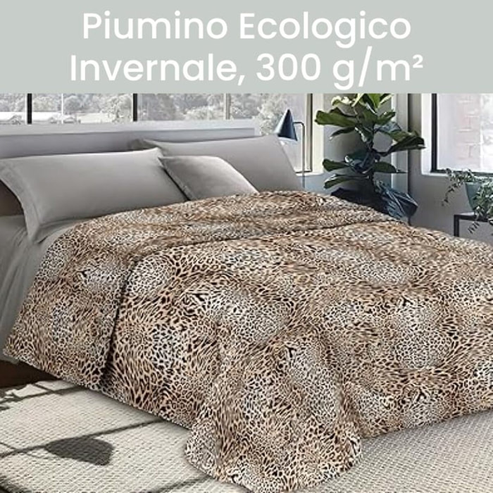INTRECCI Piumino Singolo Invernale 170 x 260 cm, 300 g/m², Anallergico e Antiacaro, Made in Italy Fantasia: Leopard