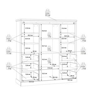 Buffet haut et large avec LED en bois effet chêne et noir - FACTORY