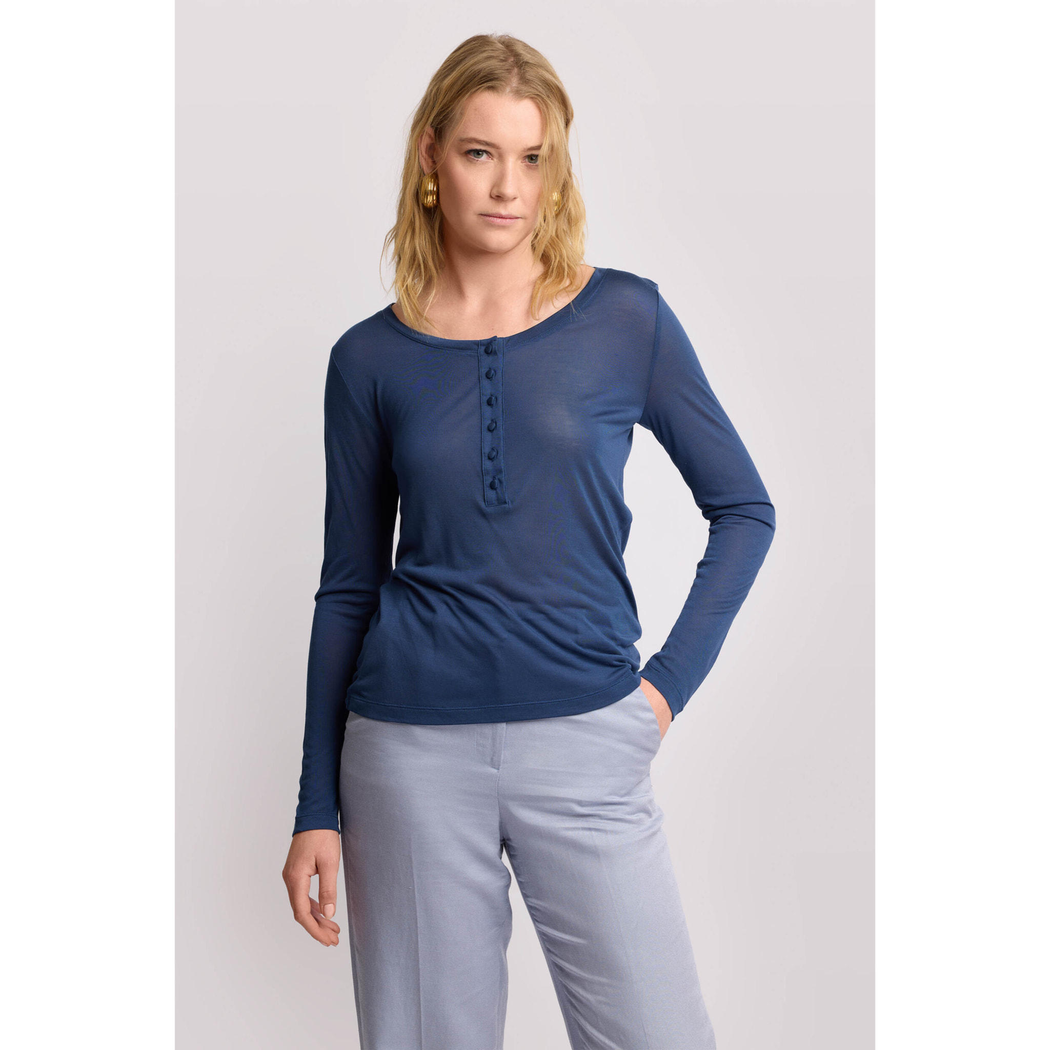 Kocca - Maglia minimal con bottoni Donna, Tinta unita, Girocollo