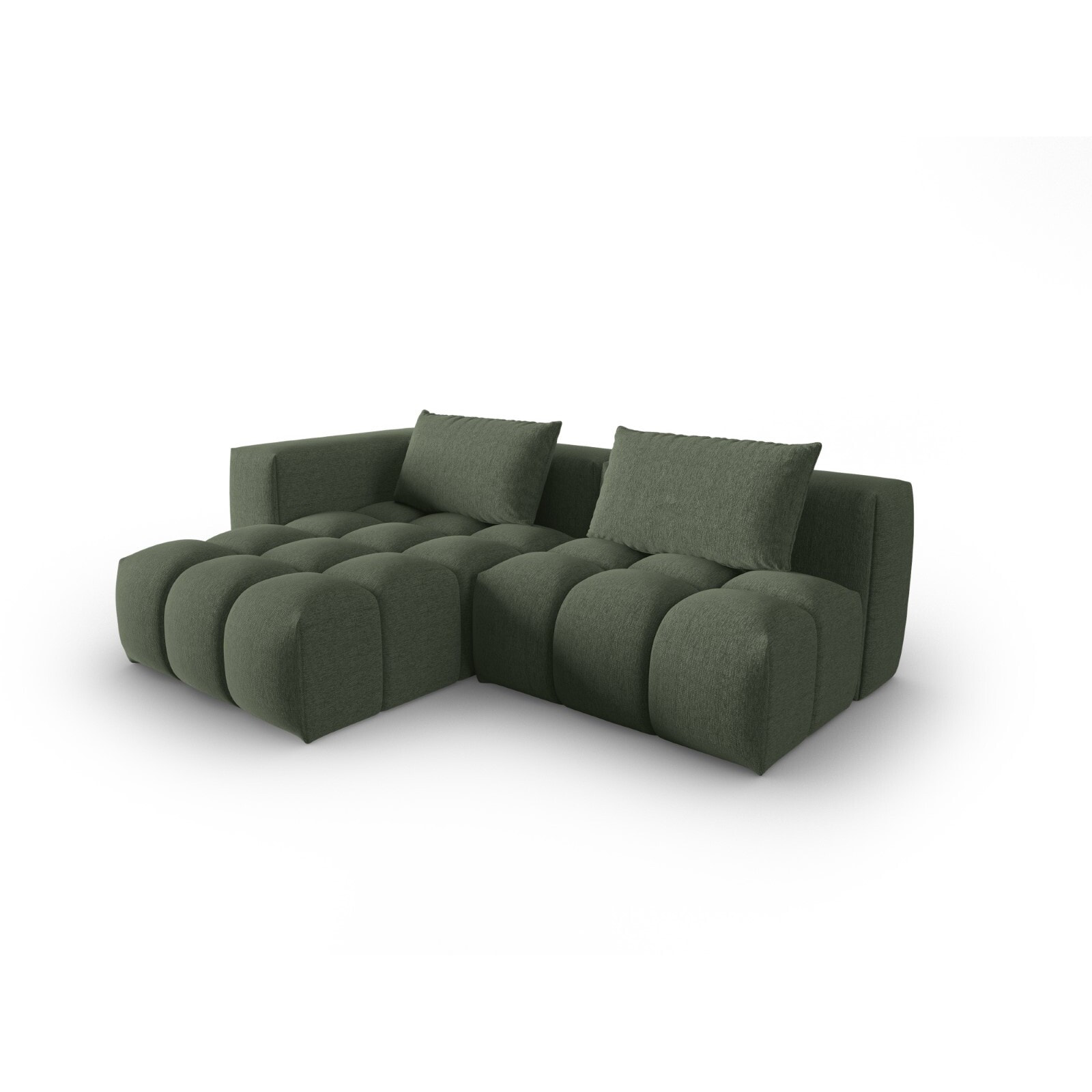 Canapé d'angle gauche modulable "Lorella" 3 places en tissu structurel vert olive foncé