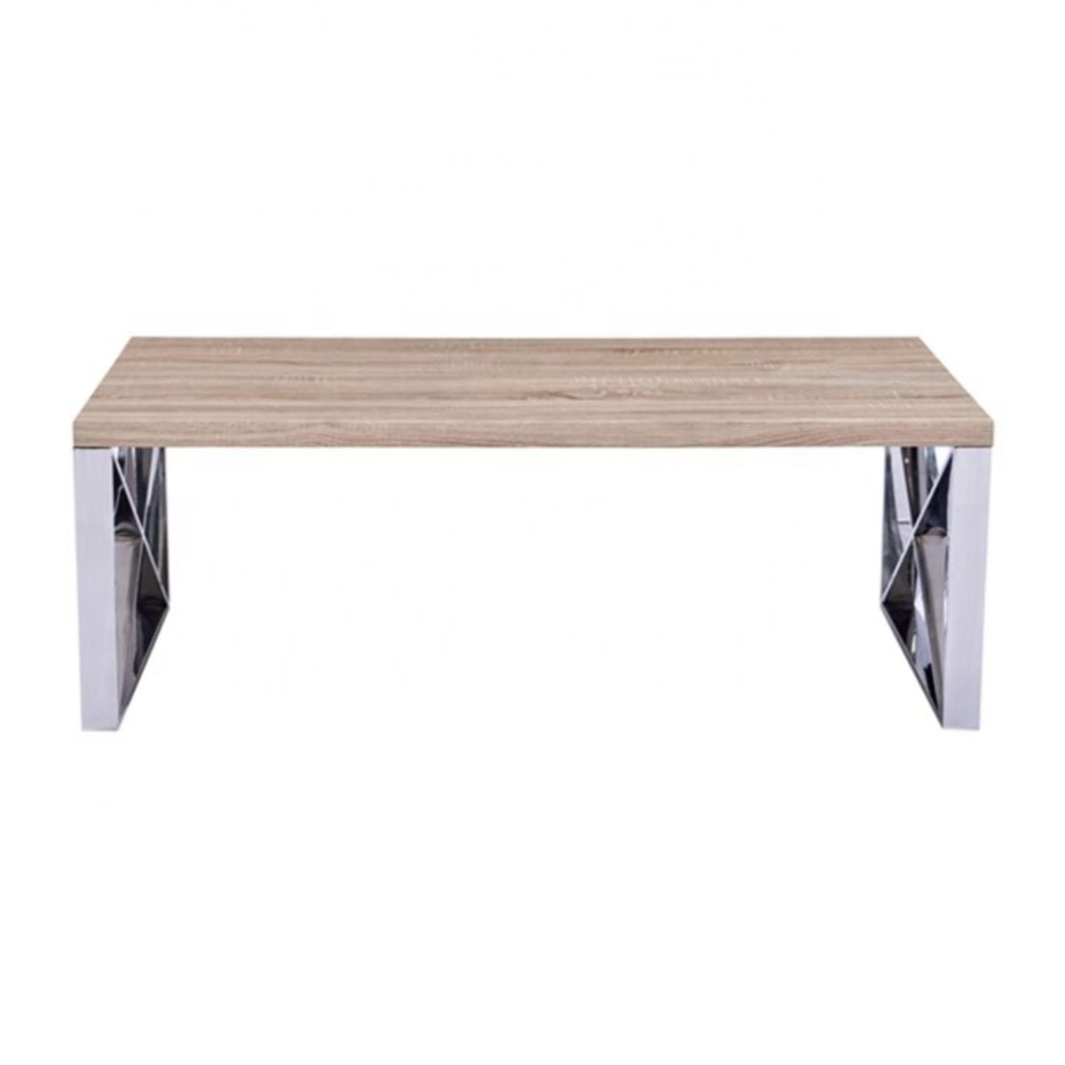 Tavolino da Salotto Sala Pranzo Ingresso Soggiorno Studio Tavolo Basso in Legno Con Gambe In Metallo Cromato Lucido Design 120 x 60 x 43 cm Rovere