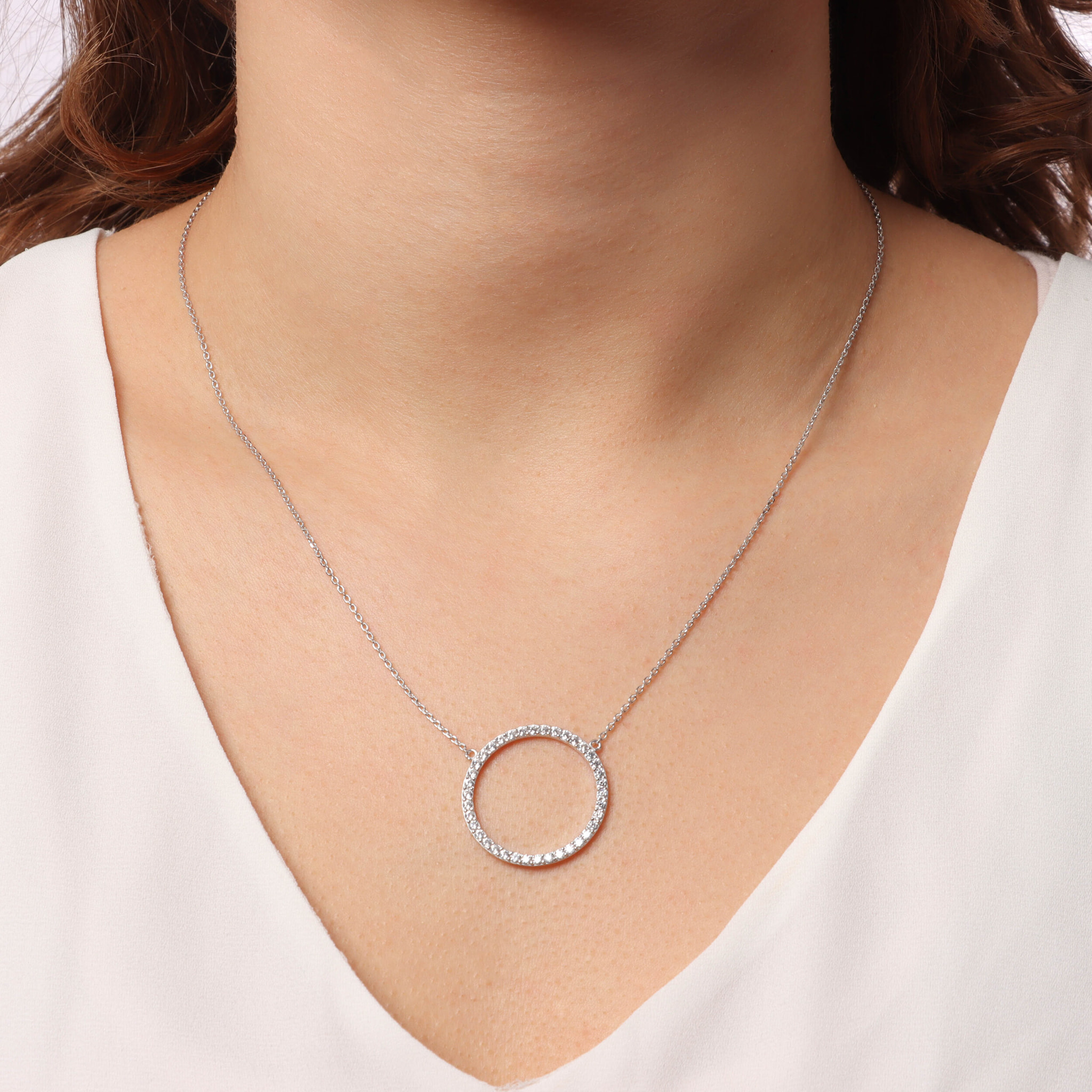 Collana con Cerchio in Cubic Zirconia in Argento 925 placcato Platino