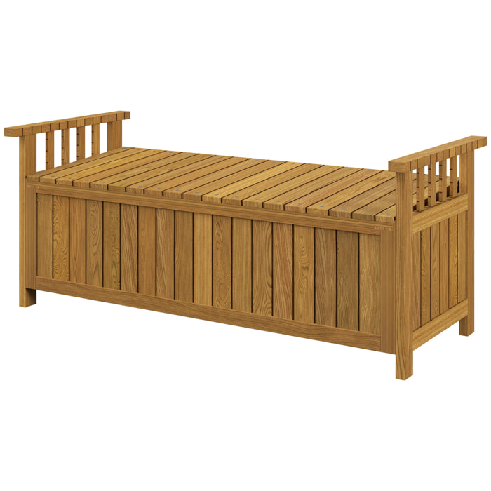 Banc de jardin avec coffre de rangement 186L - accoudoirs - dim. 128 x 56 x 53 cm - habillage PVC bois de sapin pré-huilé