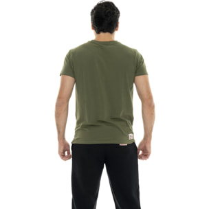 Camiseta básica de algodón elástico de manga corta con logo Leone 1947