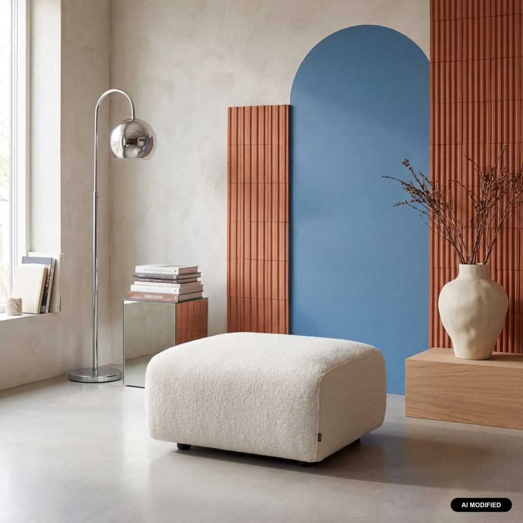 Pouf, repose-pieds pour canapé 2 places Wallas bouclette WALLAS