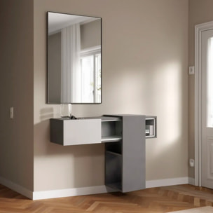 Mobile Danzica Mobiletto da Ingresso Mensola Sospesa con Specchio E Ripiani Scorrevole Arredo 100 x 31.5 x 75 cm Grigio Scuro E Grigio Chiaro
