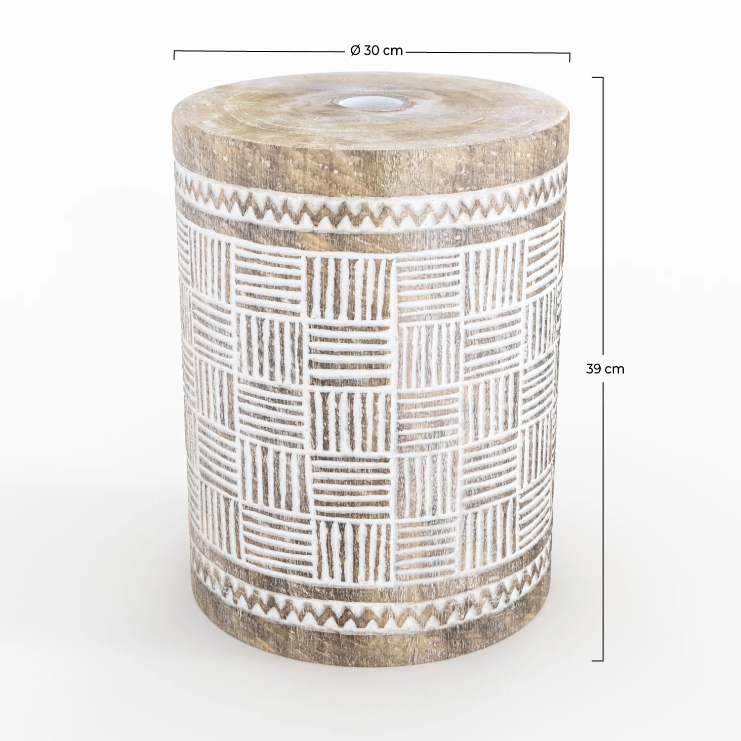 Pied de parasol en bois de suar et gravures blanches - Soka