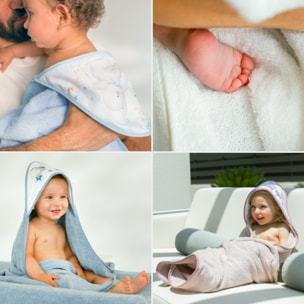 Capa Baño 1X1 Mod Estrella Luna Multicolor+Gorro Bco/Beig