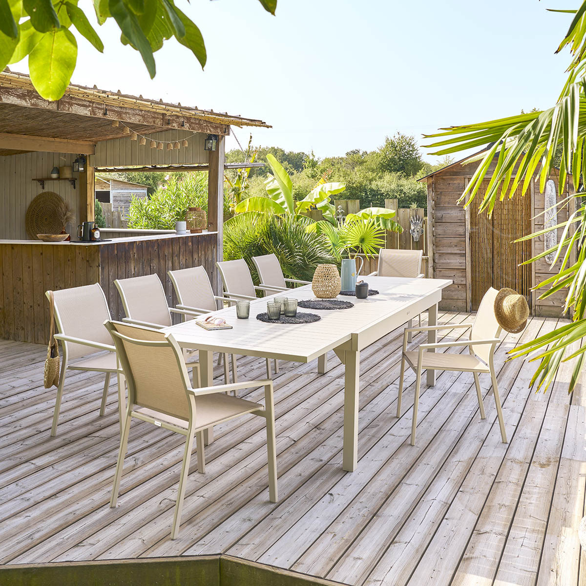 Table de jardin extensible "Piazza" argile 12 places en aluminium traité en epoxy