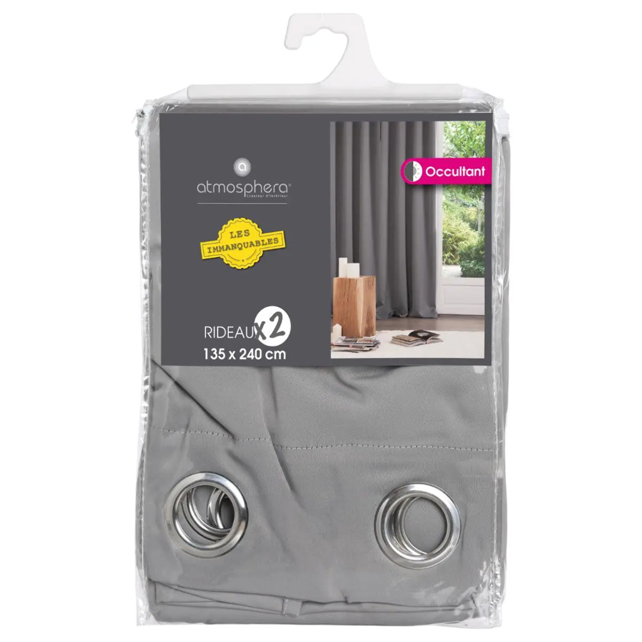 Lot de 2 rideaux occultants gris 135x240cm