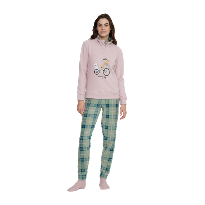 Pigiama donna yuppie in pile con collo tre bottoni Noidinotte