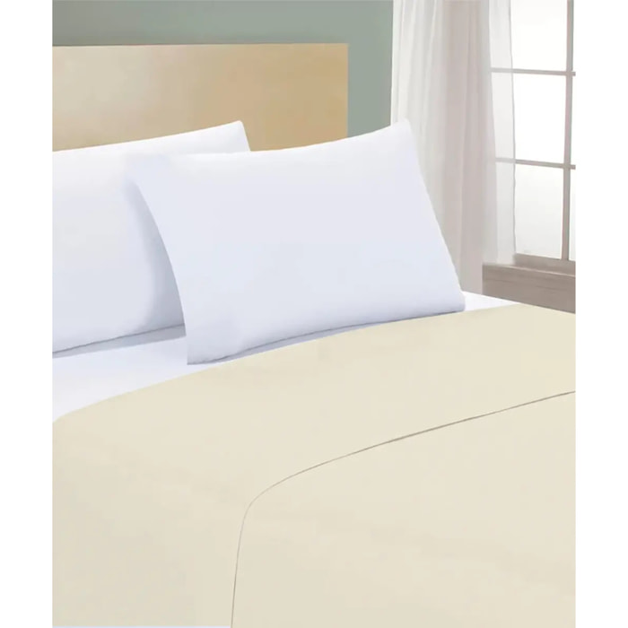 Completo Lenzuola PERCALLE BEIGE tinta unita per letto matrimoniale 100% Percalle di Cotone e Made in Italy